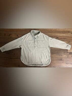 aerie Washed Long-Sleeve Polo Top in Light Beige